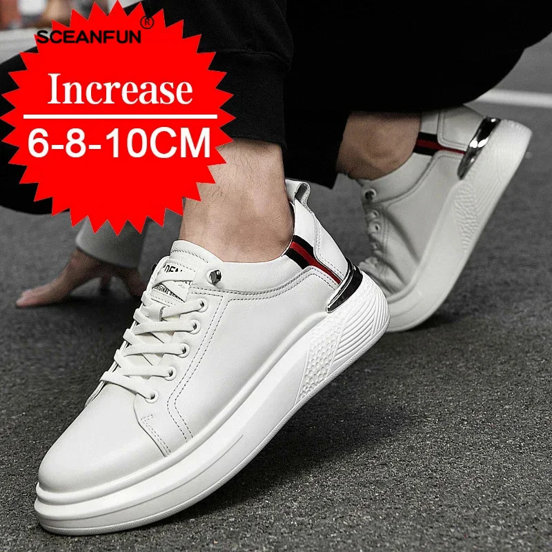 2025 Men'S Genuine Leather Sneakers Elevator Shoes Invisible Breathable Heightening Shoes 6cm Men'S Casual Designer Sneakers 4