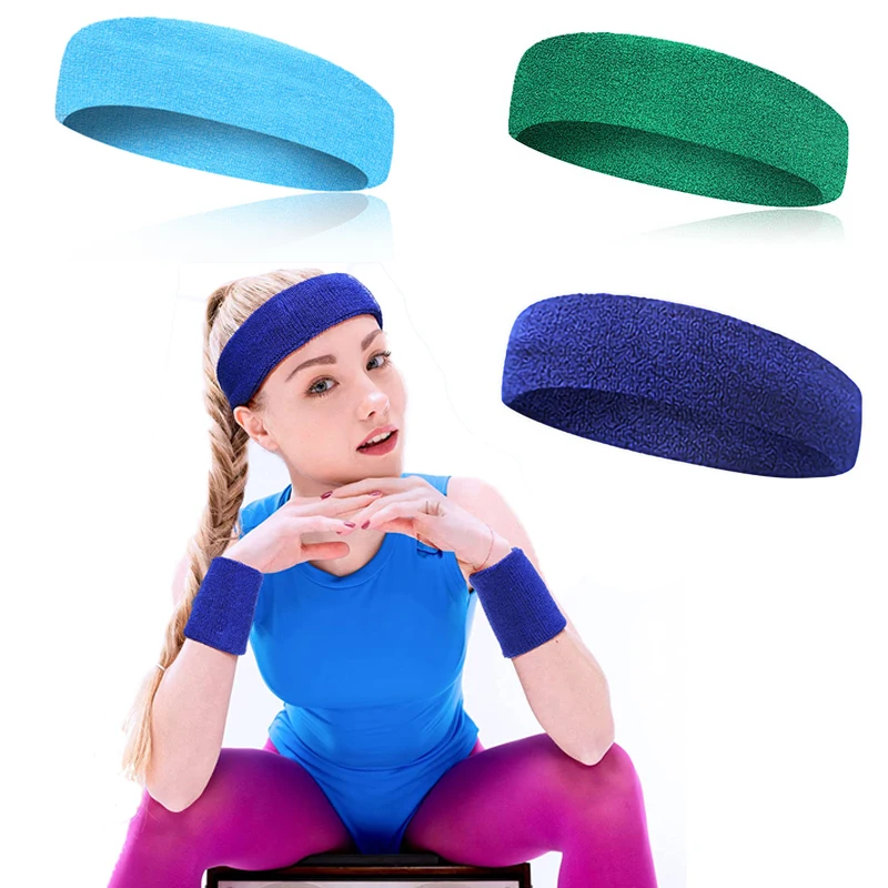 Mens Women Sweat Sweatband Headband Yoga Gym Running Stretch Sports Head  Band