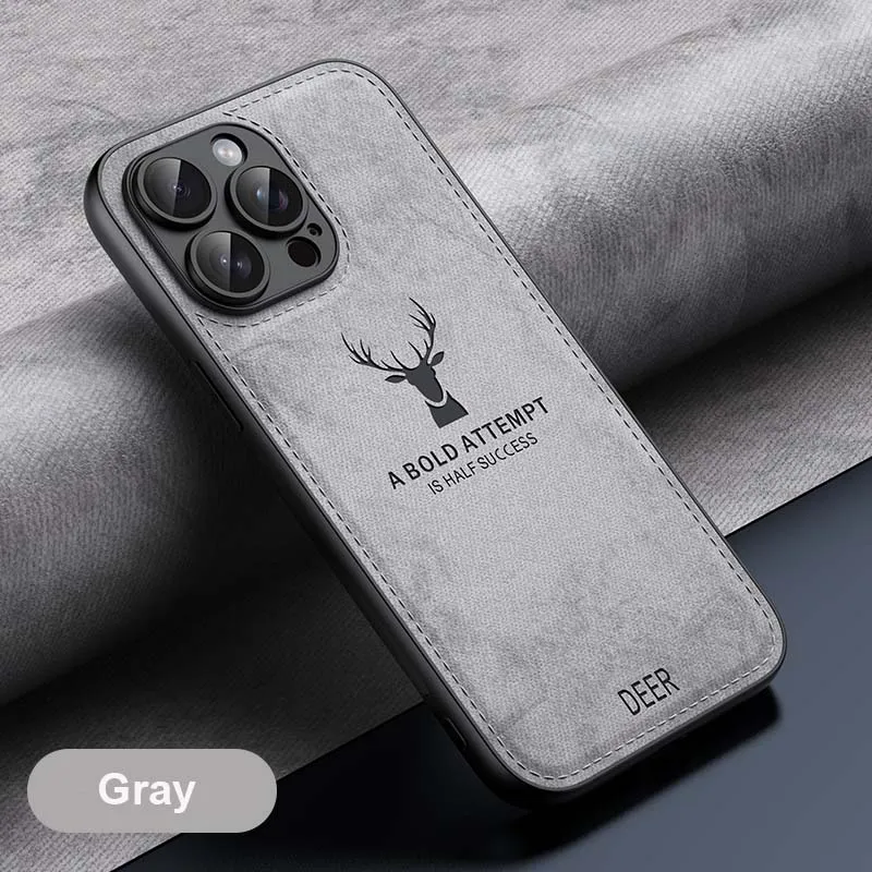 thumbnail image 1 of Luxury Leather Deer Head Phone Case For iPhone 15 14 Plus 13 12 Mini 11 Pro Max 7 8 6 6S Plus SE Shockproof Soft Silicone Cover, 1 of 5