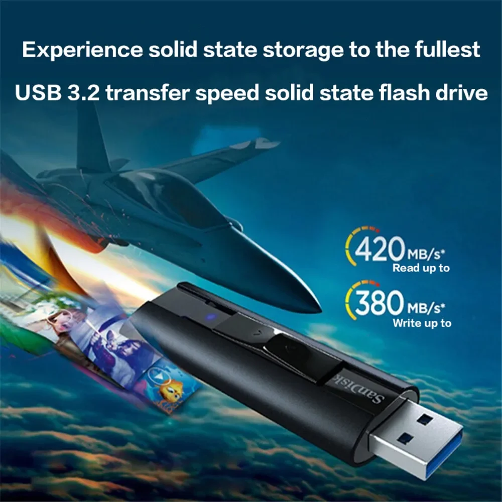 SanDisk Extreme PRO 512GB USB 3.2 256GB Solid State Flash Drive 128GB Pen  Drive CZ880 1TB Original 420MB/s Flash Drive Pendrive