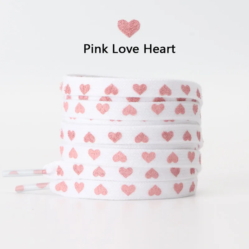 Heart Love Flat Shoelaces with Daisies and Sakura Design