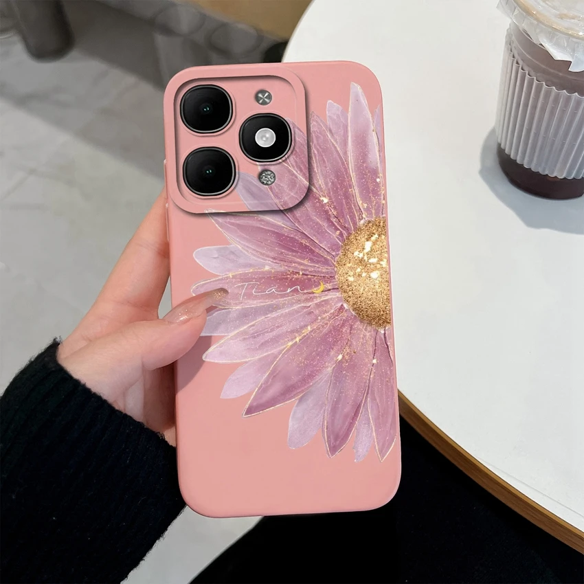 Pretty Floral Liquid Silicone Shockproof Phone Case with Screen Protector