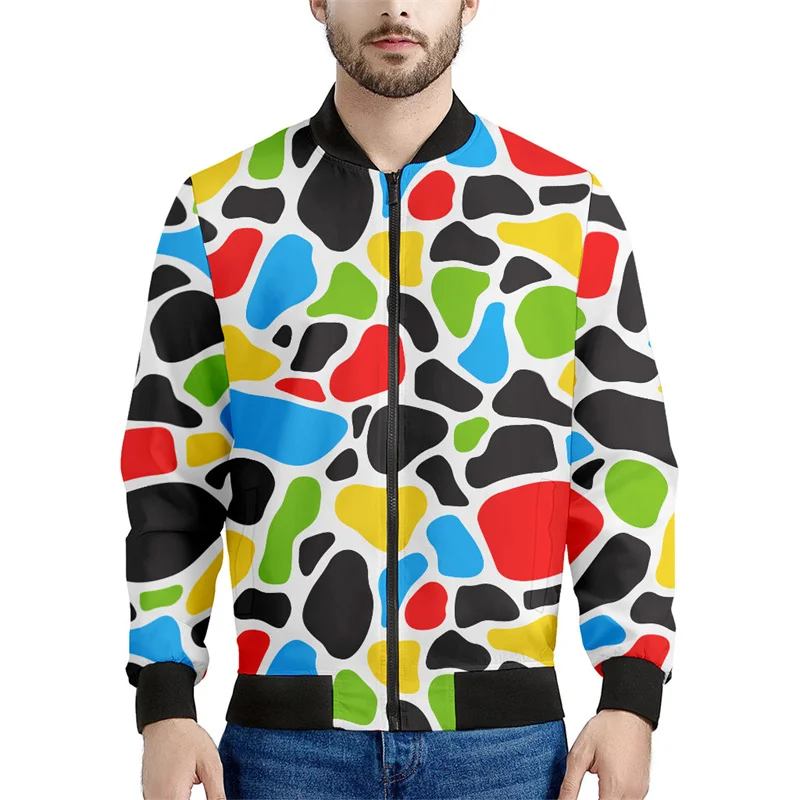 thumbnail image 1 of Chaqueta bomber con estampado 3D de vaca colorida para hombre y mujer, sudadera de primavera y otoño, chaquetas de calle de manga larga con cremallera, 1 of 5