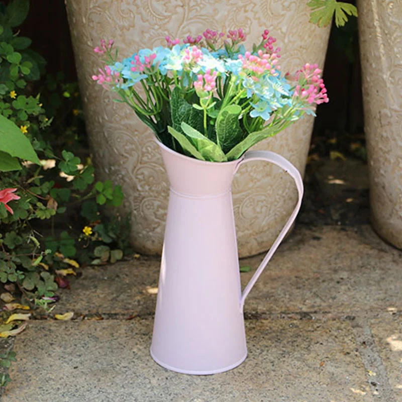 1PC 20cm Vintage Shabby Chic Cream Flower Vase Pitcher Jug Metal Coffee Pot Shaped Flower Vase Tin Home Decor Vases 5