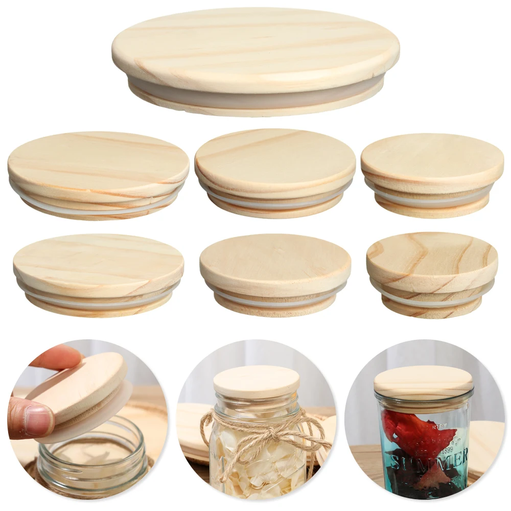 Wooden Jar Lids Various Sizes Reusable Wooden Kitchen Organization Bottle Sealing Caps