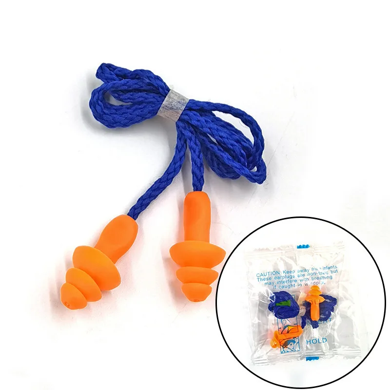 Bouchons d'oreille antibruit réutilisables en silicone, 5 paires, dans leur étui de transport.
