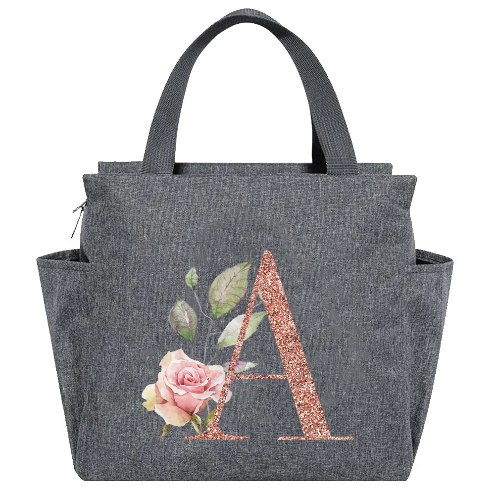 Insulated Lunch Bag for Women Rose Gold Letter Print Kids Cooler Thermal Pouch Portable LunchBox Ice Pack Tote Food Picnic Bags