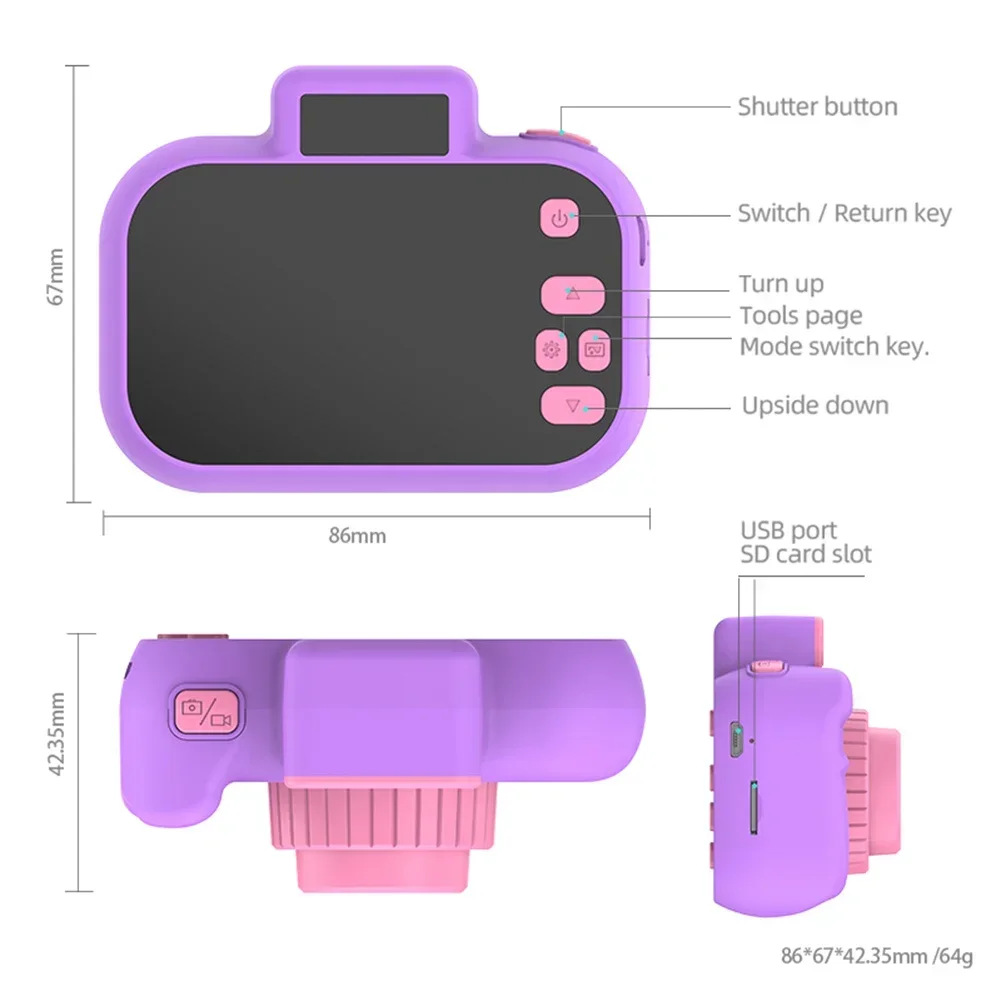 랜야드 디지털 다기능 마이크로 카메라 장난감 비디오 카메라, USB 충전, 어린이 파티 선물