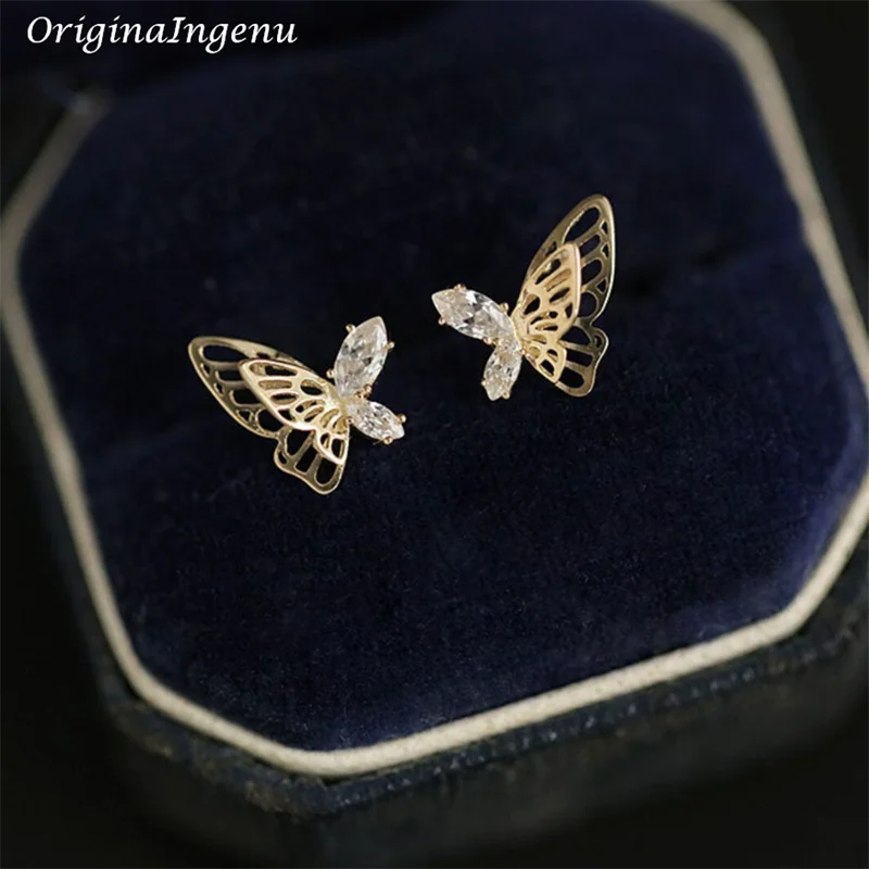 

OriginaIngenu Solid 9K Gold Butterfly Stud Earrings Dainty Zircon Earrings 9k Gold Wedding Jewelry Tarnish Resistan Fine Jewelry