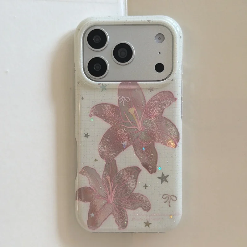 ตัวเลือกสินค้า เคสโทรศัพท์มือถือลายลิลลี่ชมพูและดาวทอง