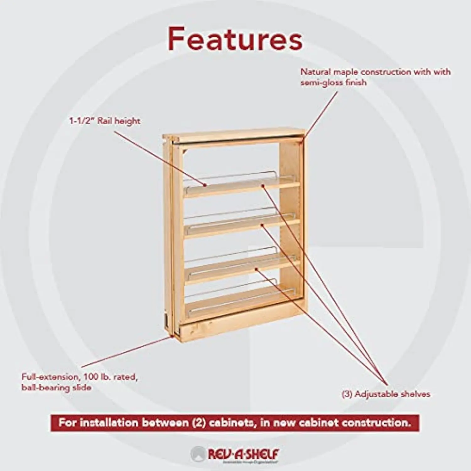 Pull Out Shelf Organizer for Base Kitchen Cabinets Filler Spice Rack Seasoning Storage Holder Soft Close Wood 2