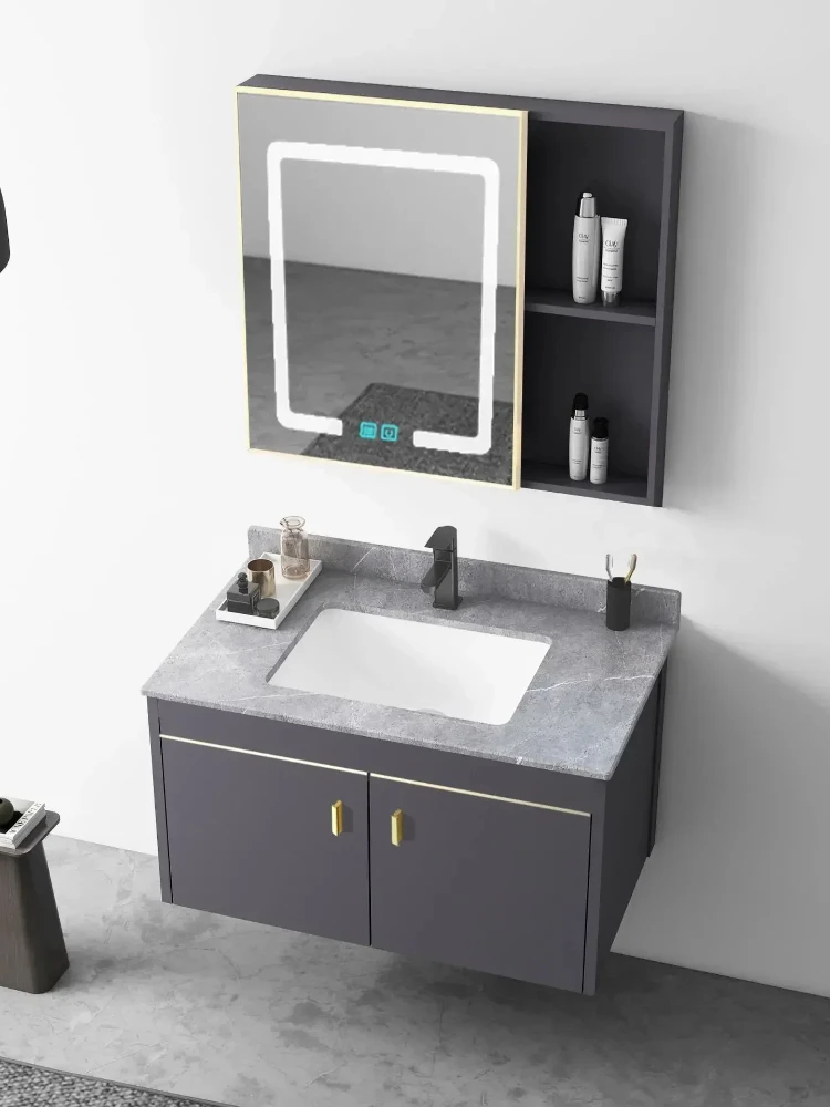 closet with modern vanity, washbasin accessories, makeup furniture organizer, wall-mounted items, luxury top washbasin