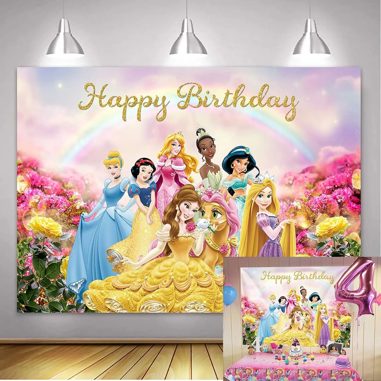 Iconic Brand Princess Dreamy Colorful Theme Backdrop Girl Baby Shower Photography Background Birthday Party Decoration Banner