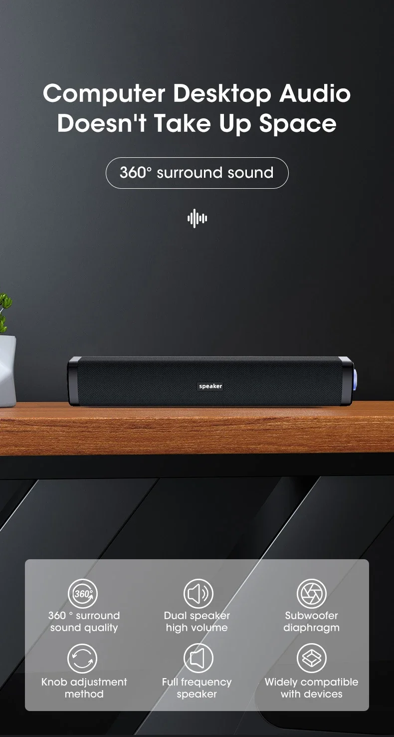 Description Picture 6 of itemBluetooth 4D Surround Speaker USB Powered Stereo Bass Sound Dual Desktop Speakers Home Surround SoundBar for Phone Laptop Tablet
