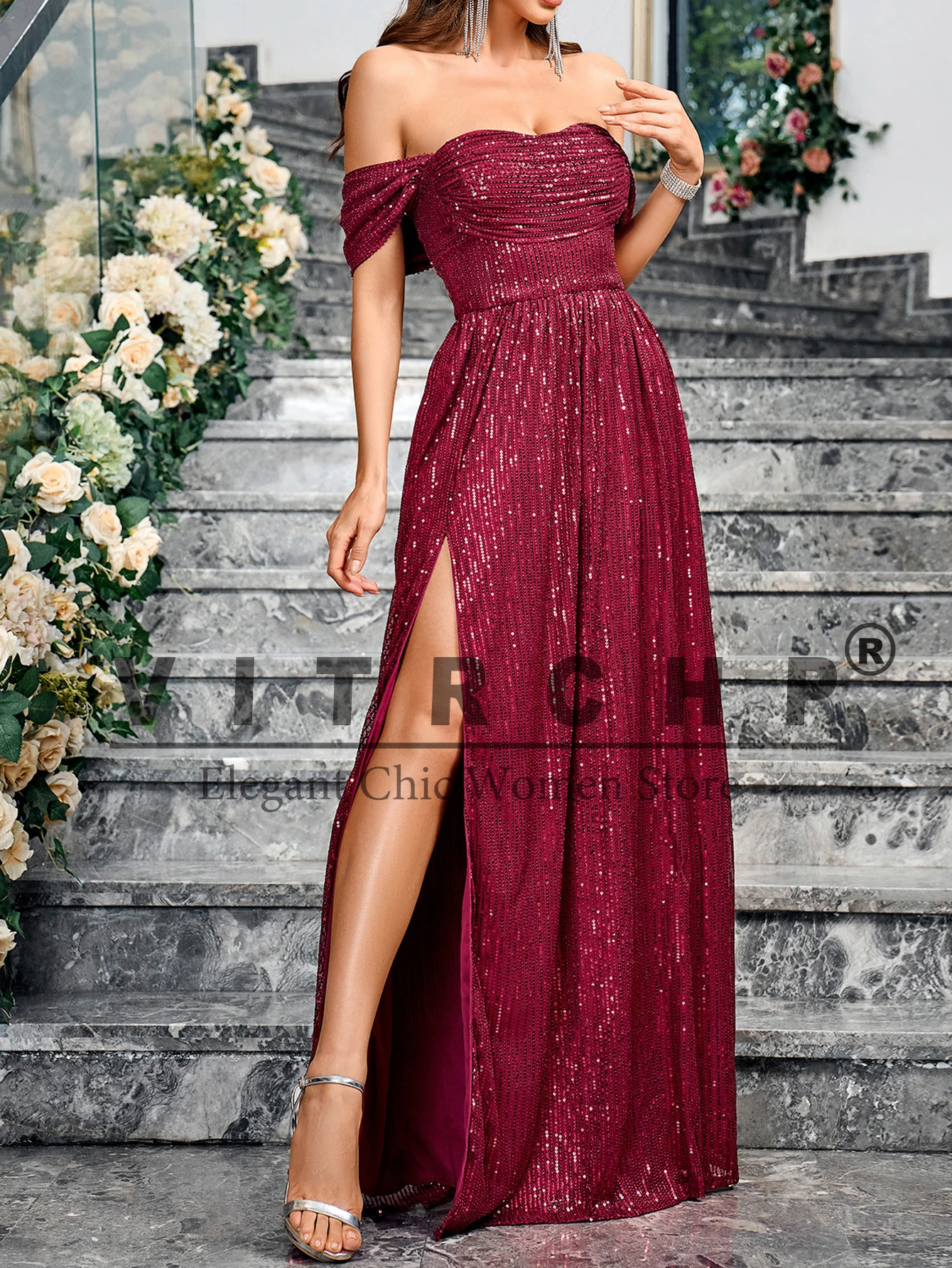 Vestidos Elegantes Para Damas De Honor Junior Con Hombros Descubiertos Naranja main image 1