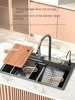 Modern Waterfall Kitchen Sink Embossed Honeycomb Stainless Steel Large Single Slot Vegetable Washing Basin Dishwashing Pool 3