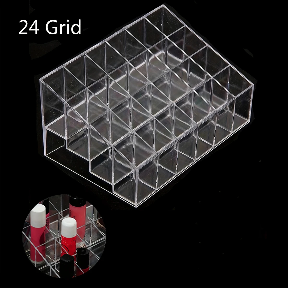 1Pc 24 Grid  Makeup Organizer Storage Stand Cosmetic Jewelry Holder Case Lipstick Nail Polish Display Organizer Acrylic Box 3