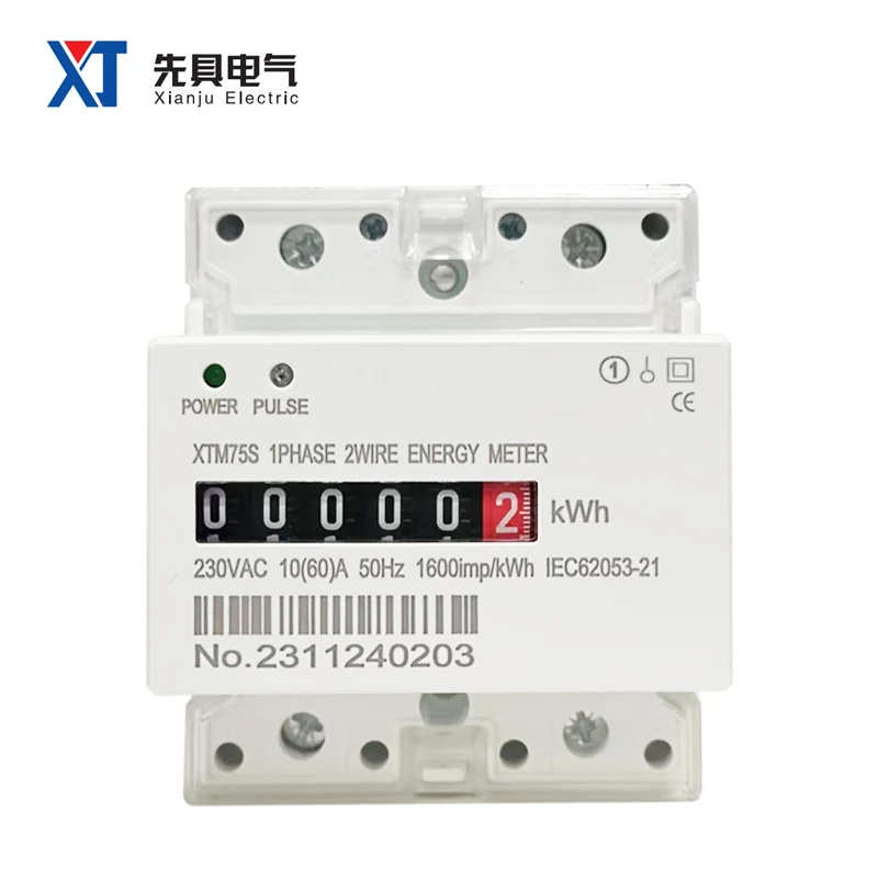 

XTM75S-1 белая панель однофазный 4P 2 провода измеритель энергии аналоговый кВтч метр 35 мм DIN-рейка Тип Импульсный порт от производителя OEM ODM