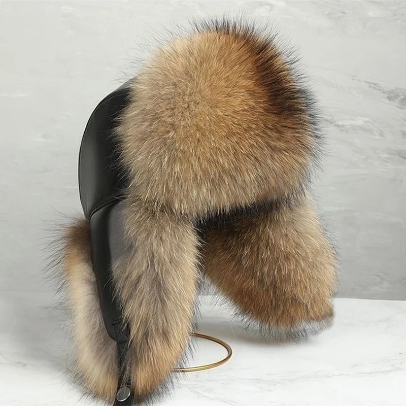 Man Thickened Faux Fur Hat Winter Furry Ear Protection Cap Aviator Hat Outdoor Trapper Hunter Cap Plush Earwarmer Bomber hats winter hat,earflap hat,faux fur hat