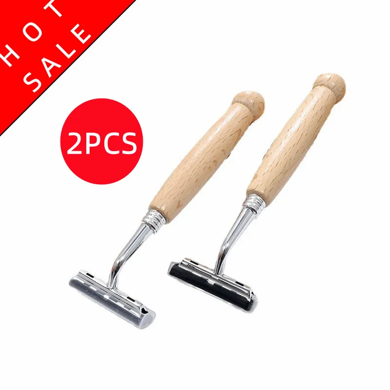 2Pcs Bamboo Razor Bamboo Handle Men Vintage Manual Shaver Stainless Steel Blade Razor manual shaver 1 holder 1 blade