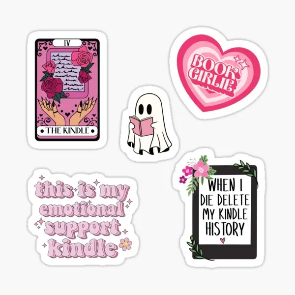 

Reading Ghost Cute Kindle Pack Book Set 5PCS Stickers for Decorations Stickers Window Water Bottles Funny Wall Laptop Cartoon