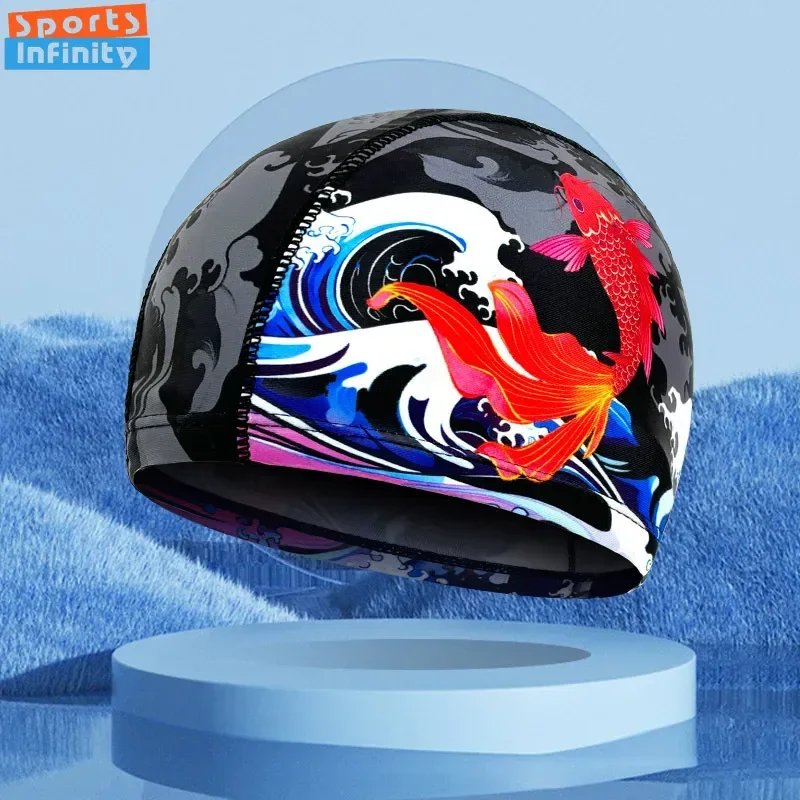 Fashion Adult Swim Cap Unisex Flame Printed Swimming Cap Comfortable Non Slip Fabric Swimming Caps Swimming Accessories 4