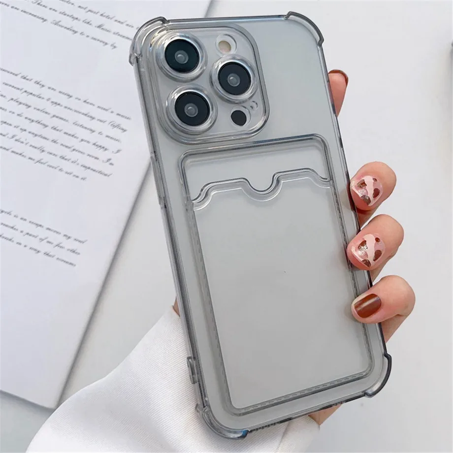 Wallet Card Holder Clear Soft Case For iPhone 11 13 12 14 15 16 Pro Max 17 Air X XSMax XR 16promax Transparent Card Slots Cover — view 3