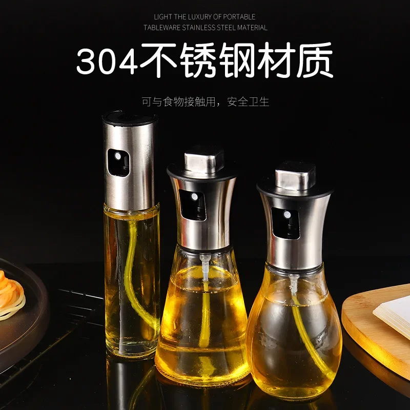 304 Stainless Steel Glass Oil Spray Bottle 1pc Pressurized Nozzle Kitchen Outdoor BBQ No Electricity or Battery