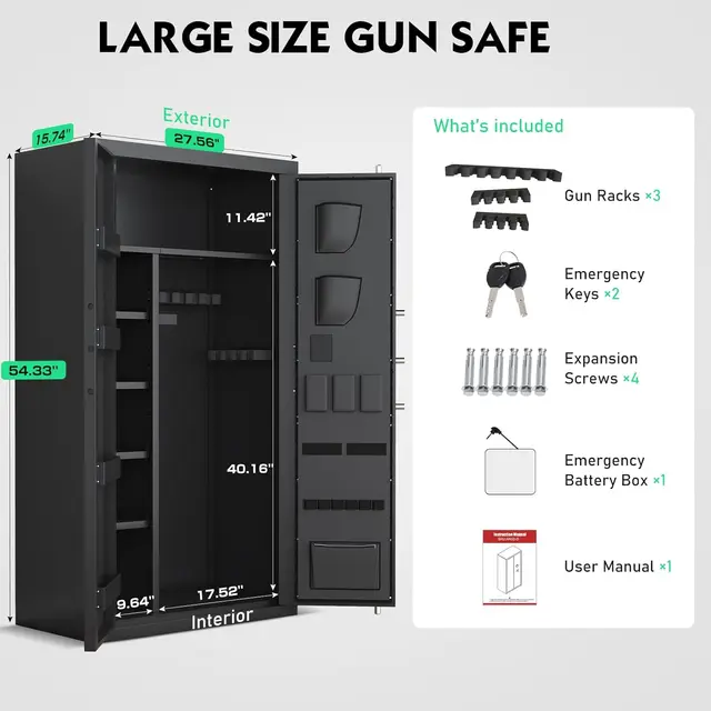 30-40 Large Gun Safe for Rifles and Pistols, Unassembled Digital Gun Safe, Rifle Safe with LCD Keypad and Adjustable Shlef 2