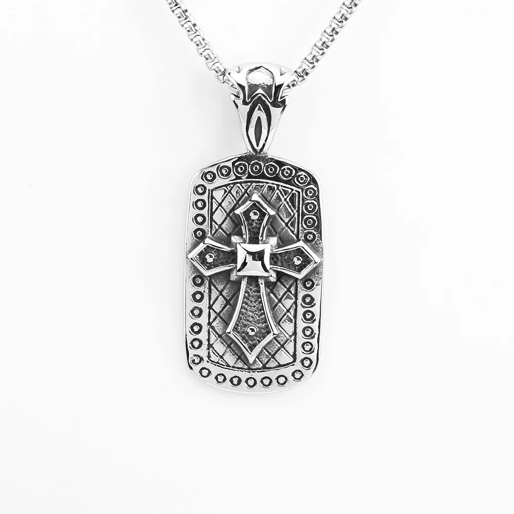 

European and American hip-hop street trendy men's hang tag stainless steel cross pendant necklace
