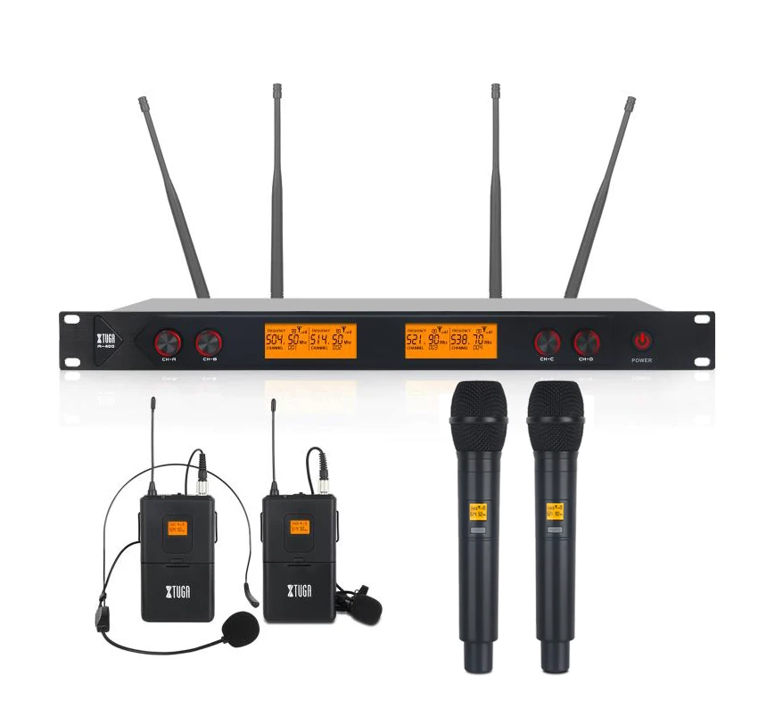 

A400 High Quality Wireless Microphone System UHF Microphone 4 Channel Dynamic Professional 2 Handheld2 Bodypacks Mic