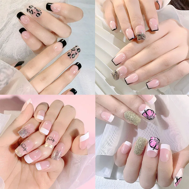 

Fashion Natural French Short False Nails Acrylic Classical Full Cover Artificial Nails Home Office Decor With 24PCS/box