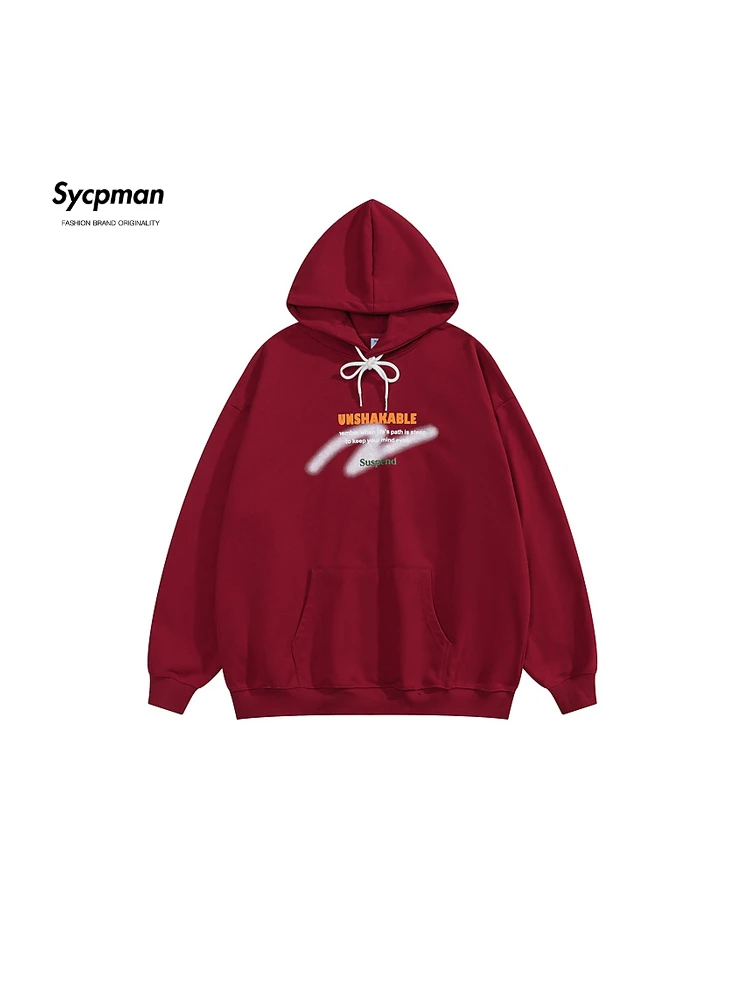 

Sycpman Trendy Retro Letter Printing Hoodie Men and Women Streetwear Loose Casual Couple Clothing Hoodies for Autumn