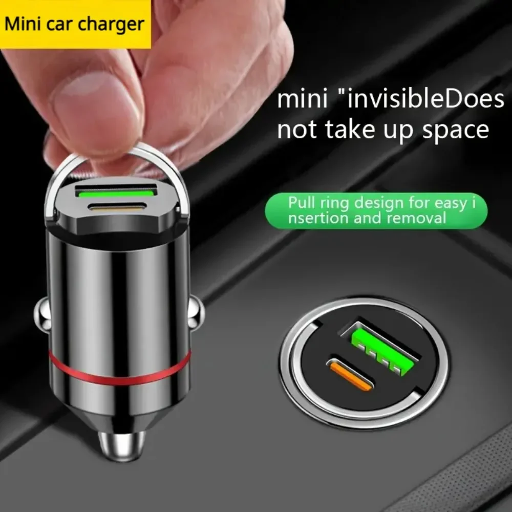 Car Charger Car Pull Ring Mini Hidden PD+usb Port Multi-function Car Charger