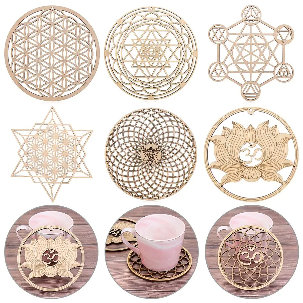 Wall Art Home Decor Home Wall Decor Laser Cut Slice Wood Base Flower Of Life Energy Mat Flower of Life Shape Wooden Sign