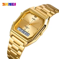 SKMEI Luxury Quartz Watch for Woman Square Steel Waterproof Double Time Sport Leisure Digital Girl Wristwatches Women Clock 1612