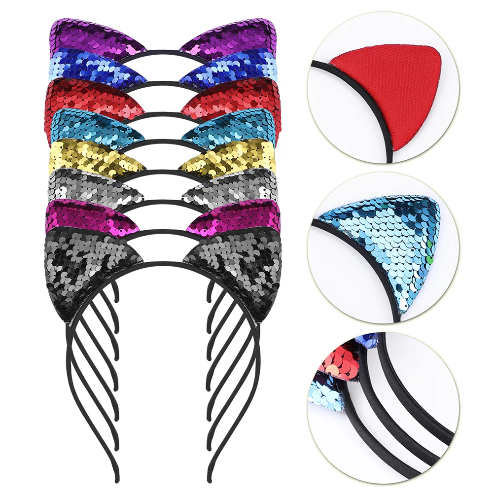 

12pcs Cat Ear Hairband Sequins Shiny Headbands Creative Hair Accessories for Kids Girls