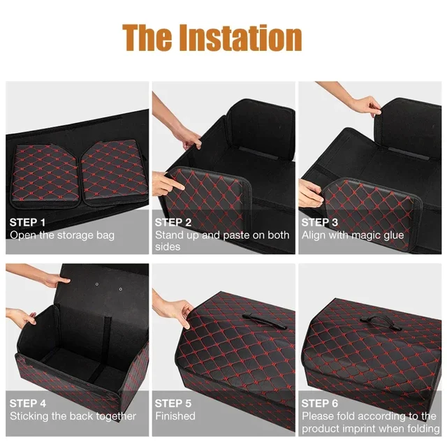 Car Trunk Organizer Box, Large Capacity, Auto Multiuse Tools, Storage Bag, Stowing, Tidying, Leather, Folding for Emergency 6