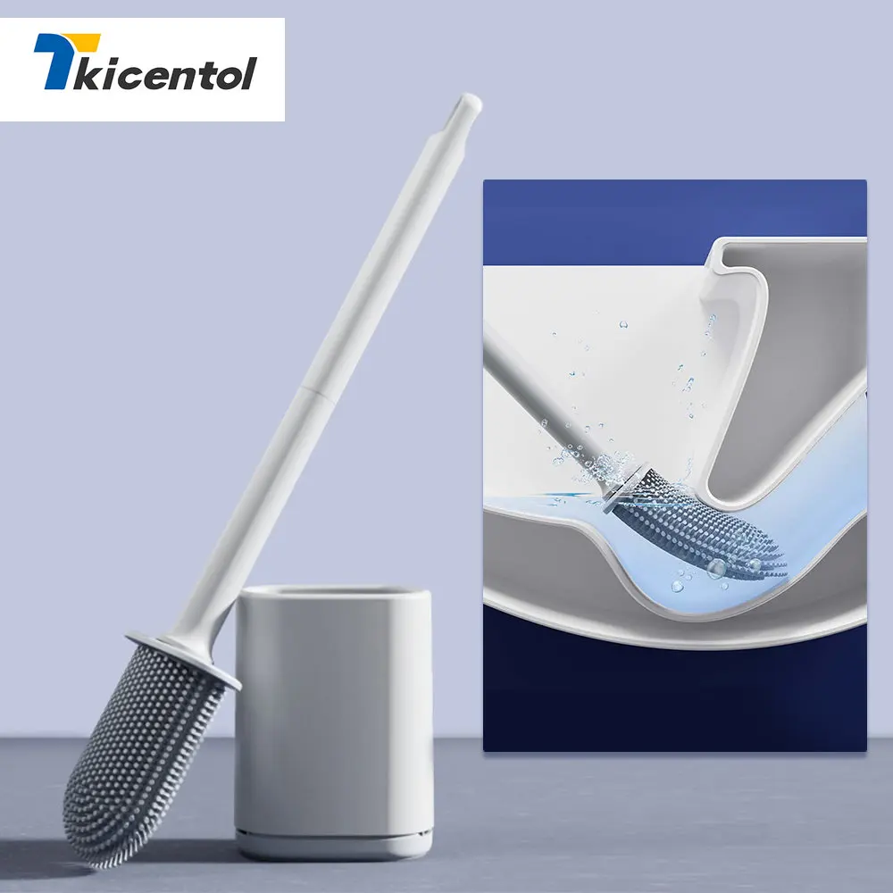 Upgrade Silicone Toilet Cleaning Brush Flat Head Soft Bristles Brush