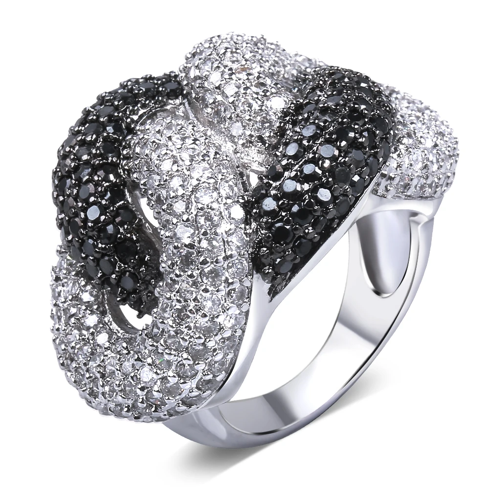 Amazing Black 2 tone finger ring micro pave jet and clear CZ jewelry high quality Zirconia Rings