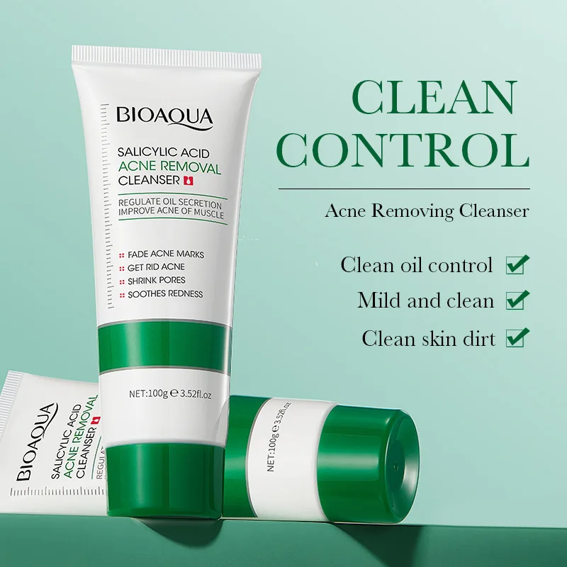 BIOAOUA Salicylic Acid Cleanser Foam Face Wash Acne Treatment Acne Removal Blackhead Skin Care Shrink Pores Deep Cleaning Facial 2