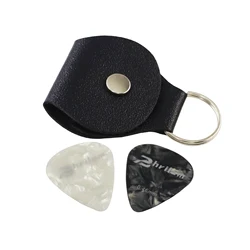 Leather Guitar Pick Holder Keychain with Picks - Perfect Gift (Black)