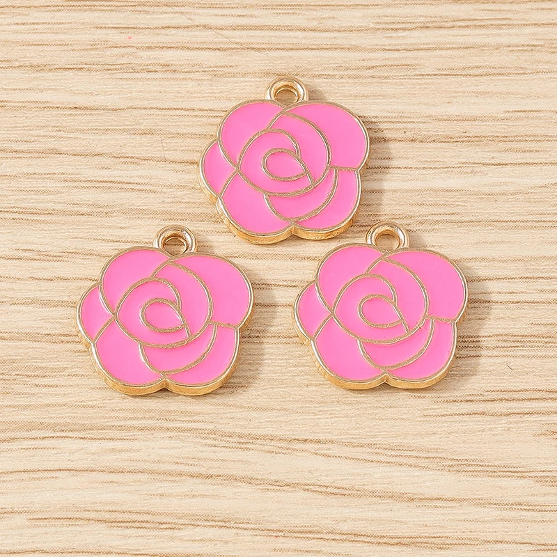 10 Stück 15 x 15 mm niedliche Emaille-Rosenblüten-Anhänger für die Schmuckherstellung, Ohrringe, Halsketten, Armbänder, Zubehör, DIY-Geschenke – Detail 7
