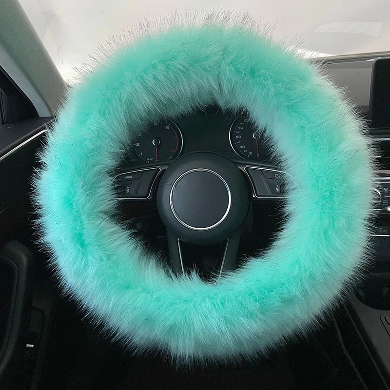 

Pull Steering Wheel Cover Imitation Fox Green Plush Car Handle Cover Handbrake Gear Cover Interior Accessories