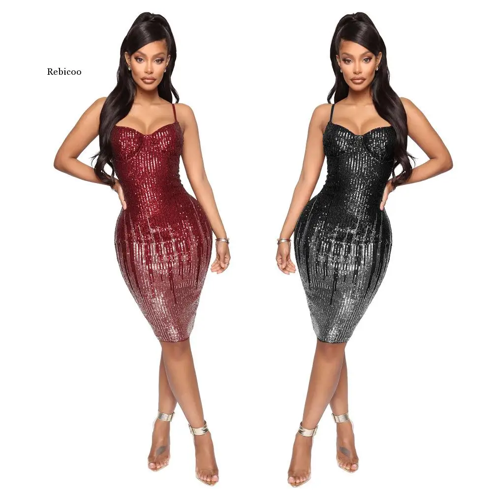 

Summer Glitter Sequins Overlay Midi Dresses New Elegant Sleeveless Bodycon Party Club Dress Celebrities Outfits