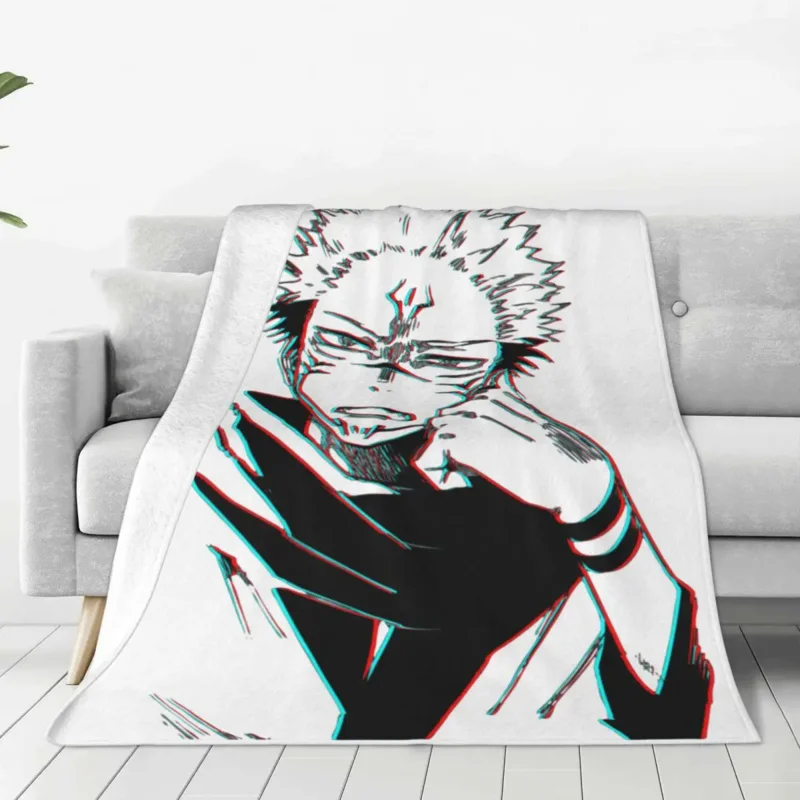 

Jujutsu Kaisen Anime Knitted Blanket Sukuna Ryoumen Sorcery Fight Flannel Throw Blankets Decoration Soft Warm Bedsprea