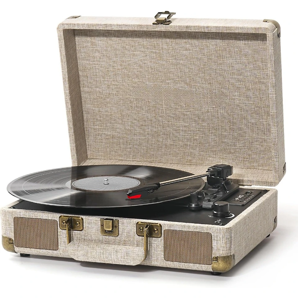 Vintage Bluetooth Suitcase Turntable with Speakers