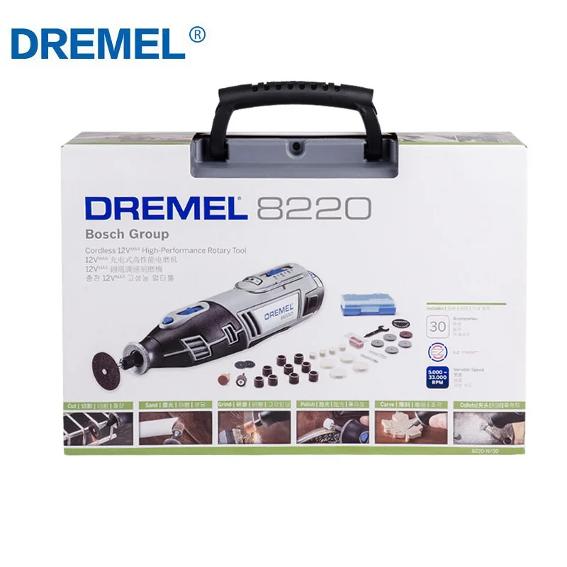 Dremel 8220 N/30 Wireless Grinder Rotary Tools Variable Speed Engraver  Sander Polisher Cutting with 2 Attachment 30 Accessories