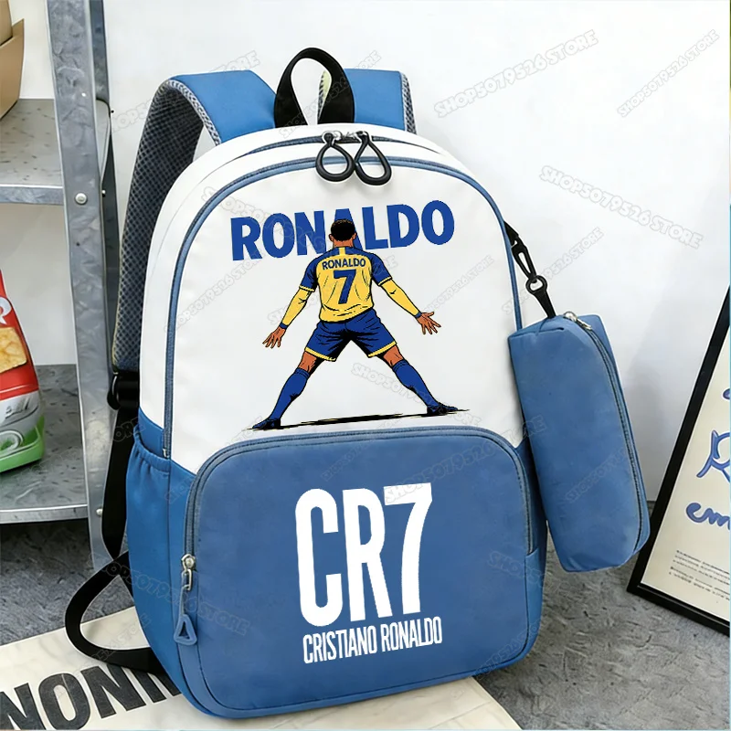 Ronaldo CR7 Student Backpack Set Football Player Boys Kids Schoolbag with Pencil Case 2pcs High Capacity School Rucksack