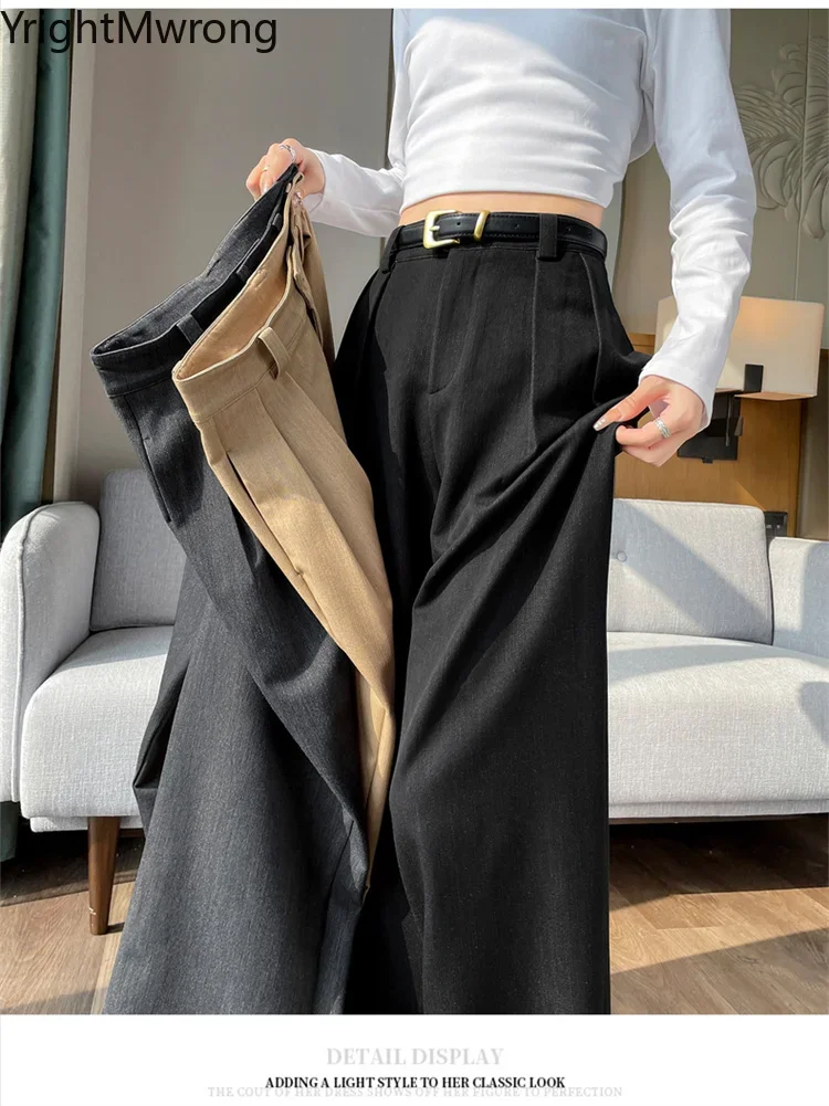 Y2k Korean Autumn High Waist Simple  Suit Pants with Belt Solid Color Straight Casual Fashion Slim Women Trousers  Wide Leg